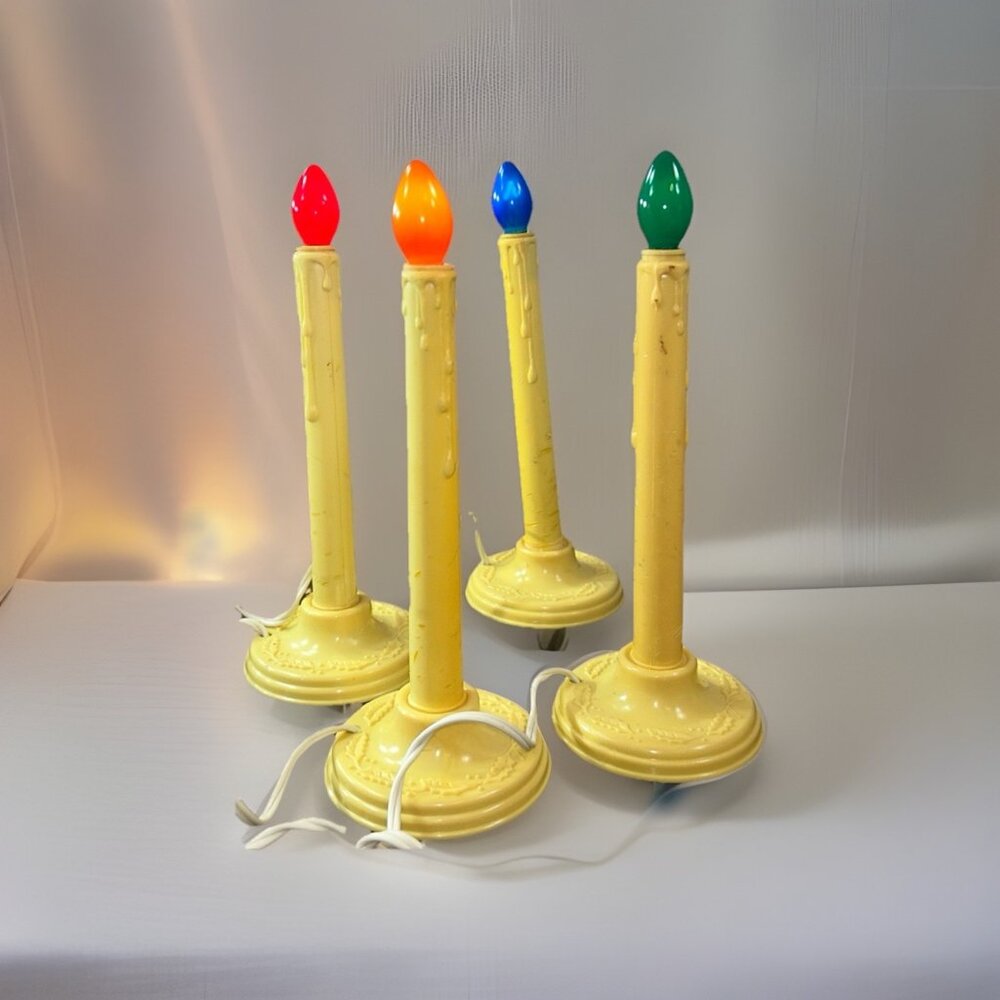 Vintage 4 Single Light Candle Candolier Candelabra Electric Drip Plastic w Bulbs